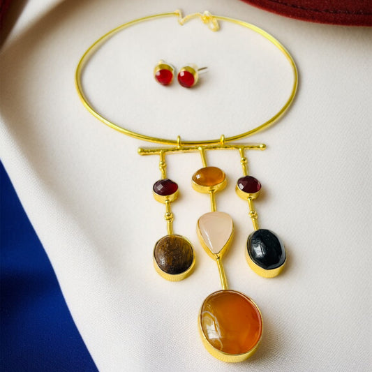 Multicolor Stone Hasli Necklace Set