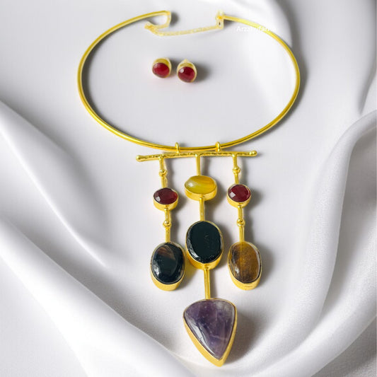 Multicolor Stone Hasli Necklace Set