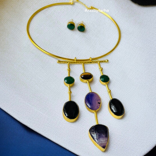 Multicolor Stone Hasli Necklace Set