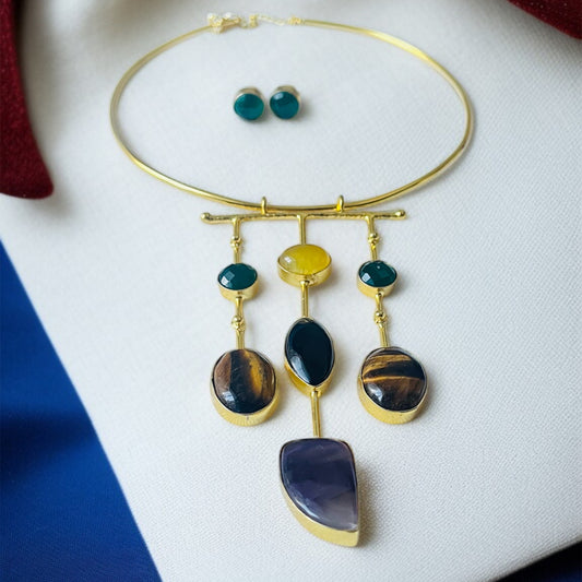Multicolor Stone Hasli Necklace Set