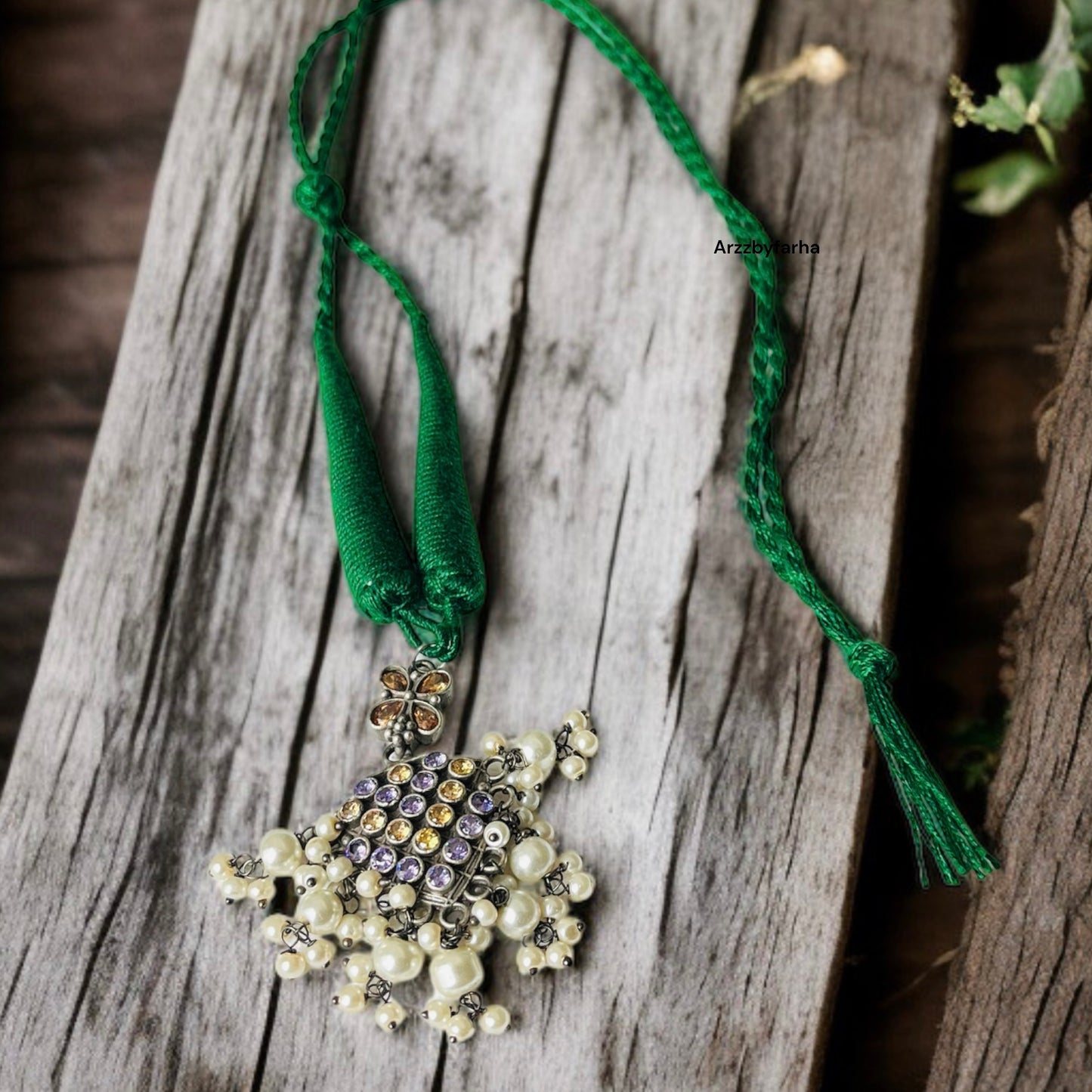 Silver Oxidised Thread Necklace Set