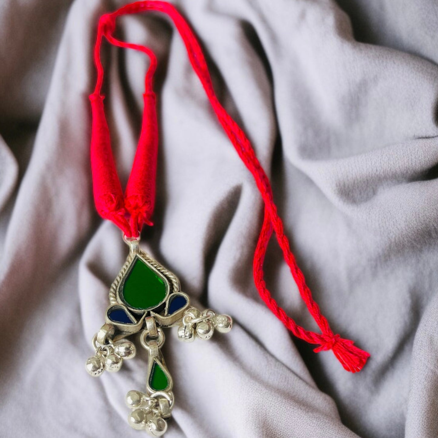 Silver Oxidised Thread Necklace Set