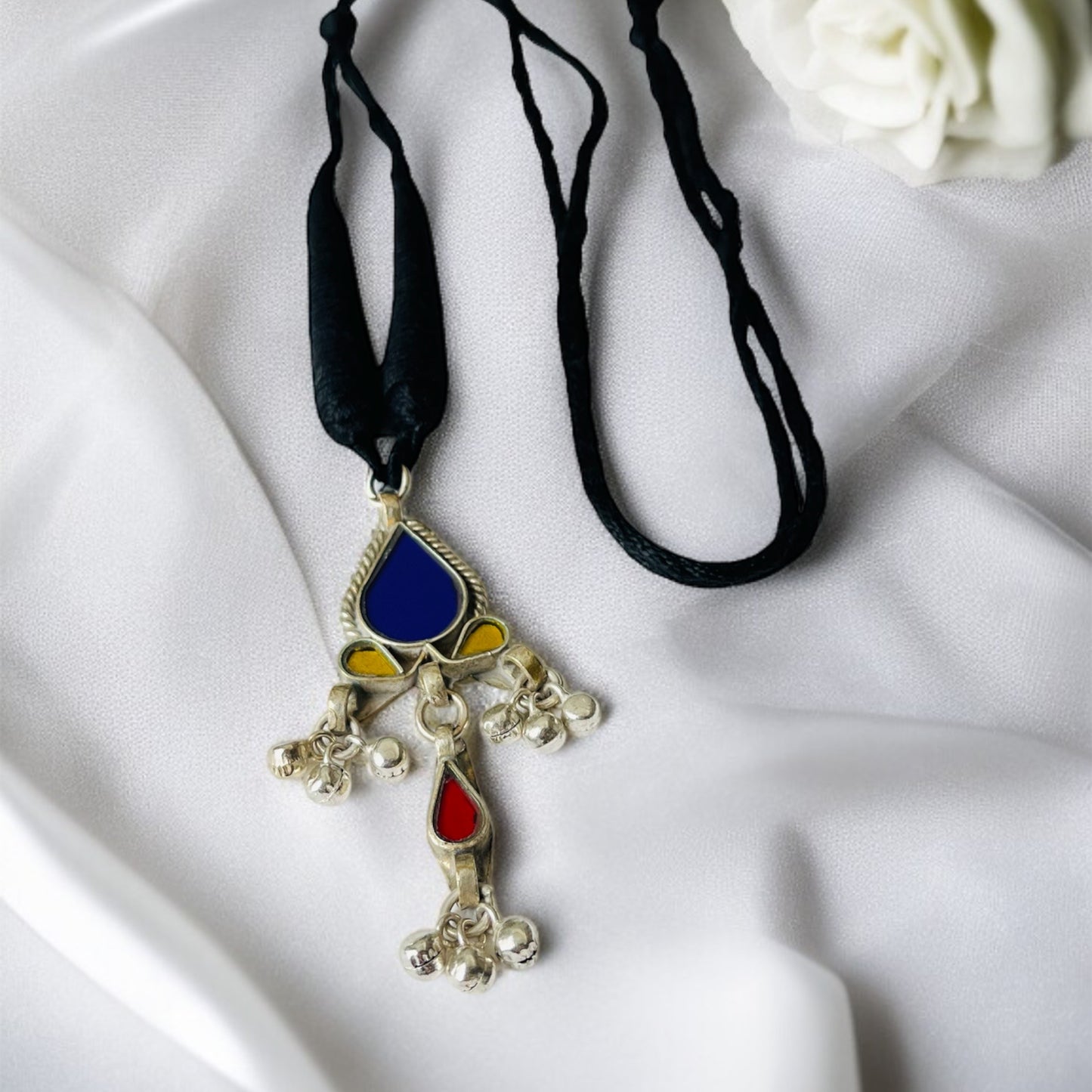 Silver Oxidised Thread Necklace Set