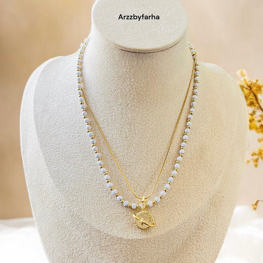 MOP Galaxy White Beads Chain Necklace