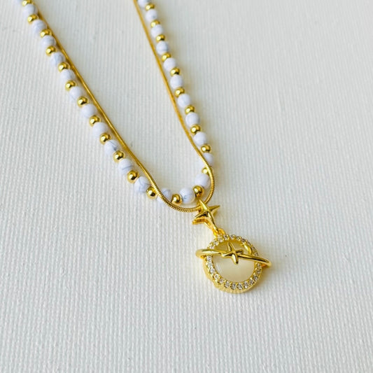 MOP Galaxy White Beads Chain Necklace