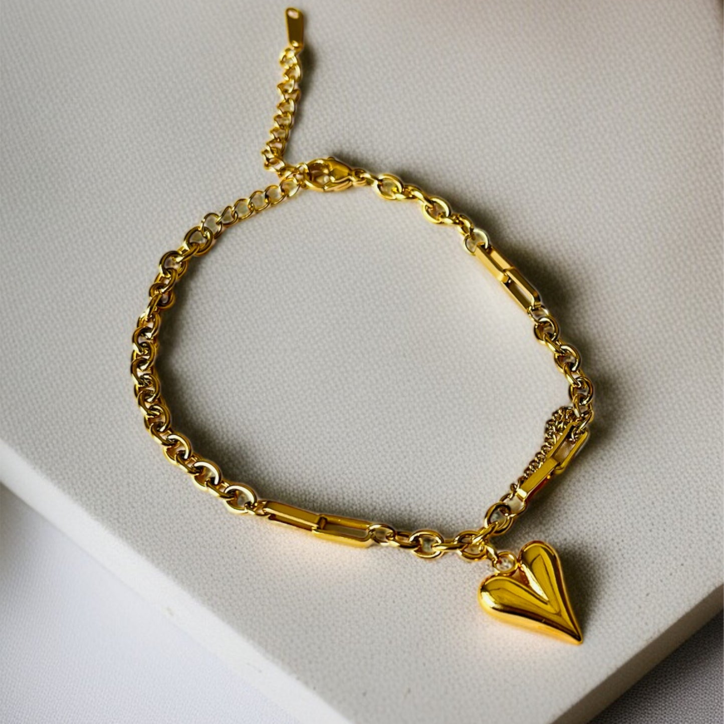 Heart Charm Gold Chain Bracelet