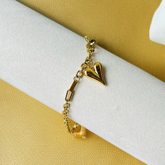 Heart Charm Gold Chain Bracelet