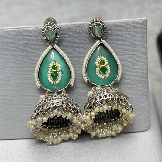 Mint Silver Jhumkas Earring