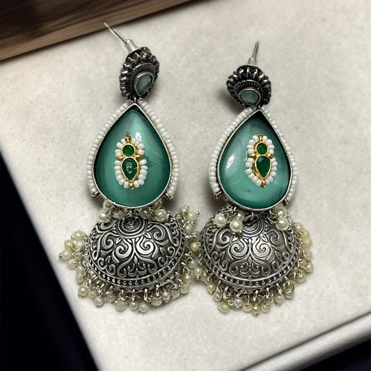 Mint Silver Jhumkas Earring