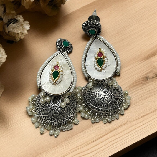 White Silver Jhumkas Earring
