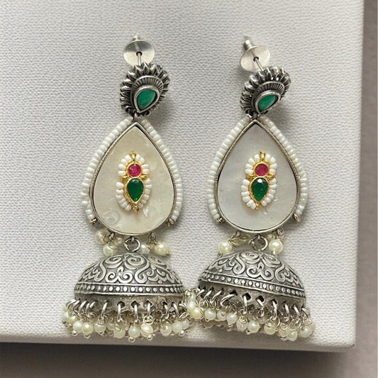 White Silver Jhumkas Earring