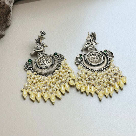 Silver Oxidised Pearl Chandbali Earrings