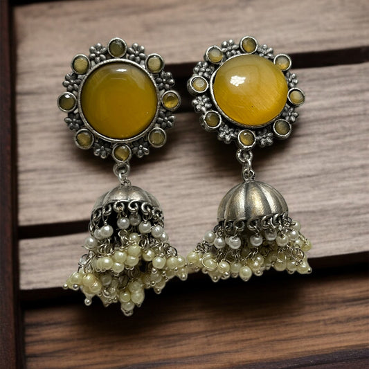 Yellow Stone Jhumkas Earring