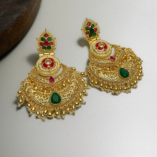Brass Gold Chandbali Earrings