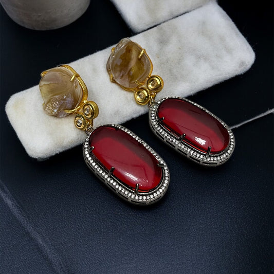 Red Stone MOP Earrings