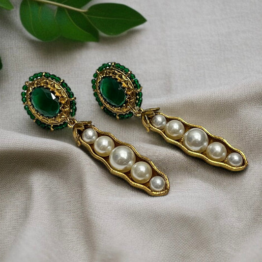 Green Pearl Drop Earrings