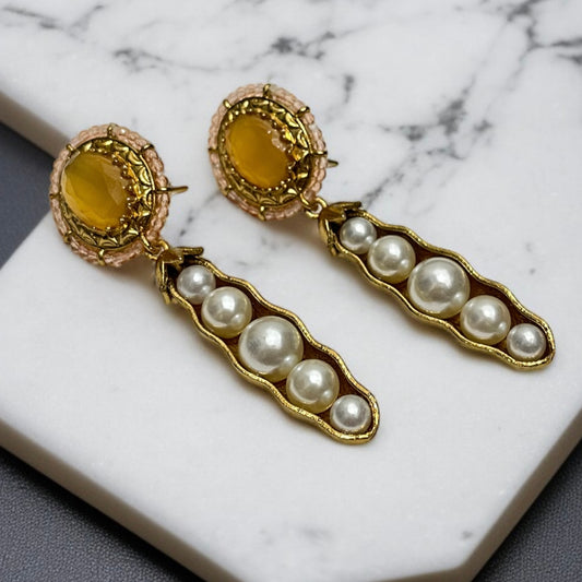 Yellow Pearl Drop Earrings