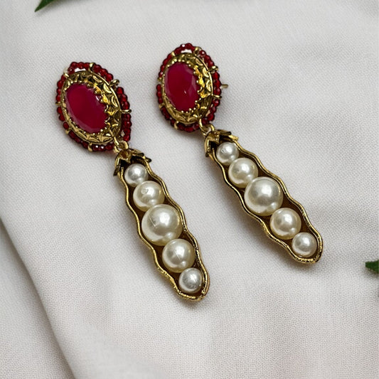 Ruby Pink Pearl Drop Earrings