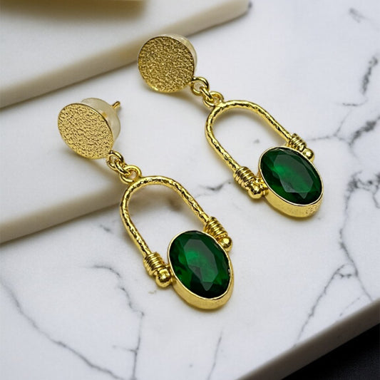 Emerald Green Stone Drop Earrings