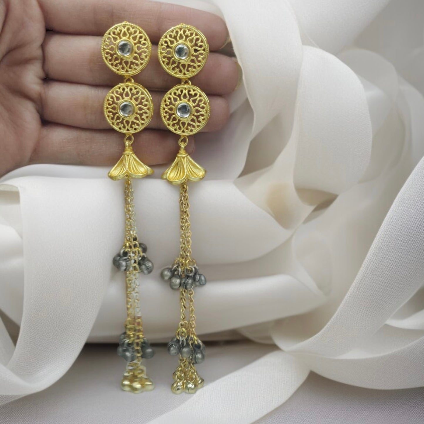 Dual Tone Kashmiri Drop Earrings
