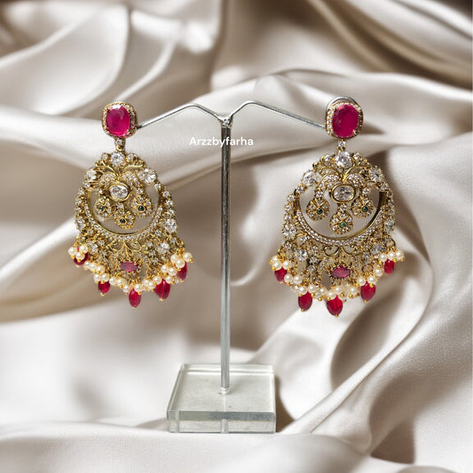 Moissanite Uncut Polki Chandbali Earrings