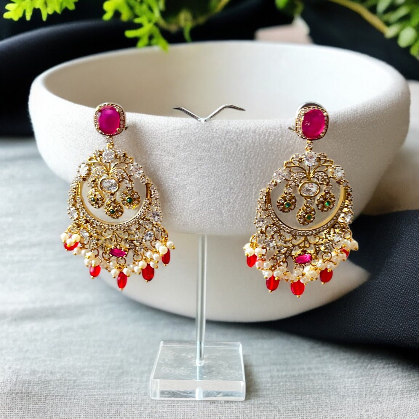 Moissanite Uncut Polki Chandbali Earrings
