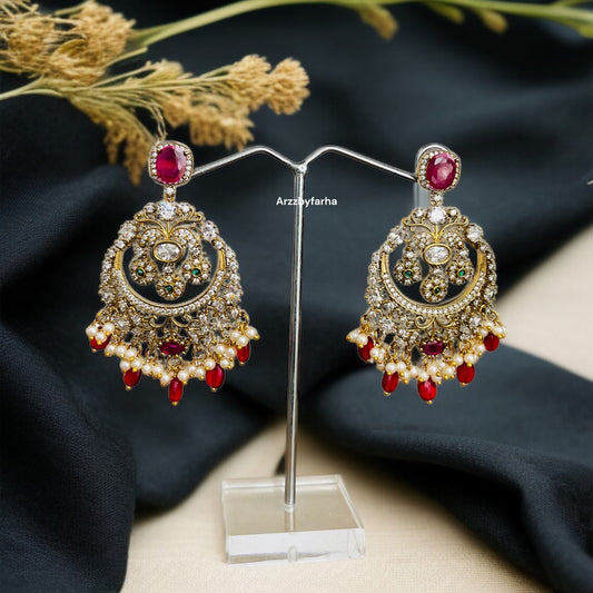 Moissanite Uncut Polki Chandbali Earrings