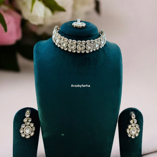 White Kundan AD Choker Necklace Set