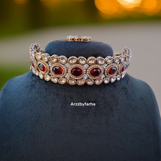 Red Kundan AD Choker Necklace Set