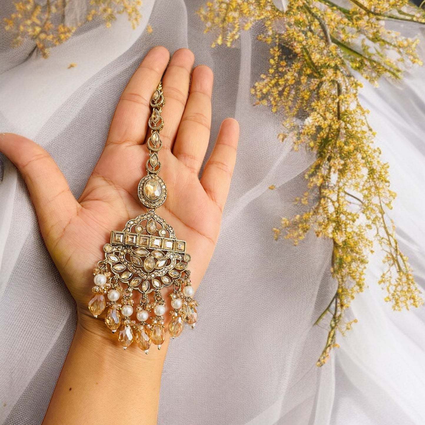Jhumka With Hair Chain Earrings and Tikka