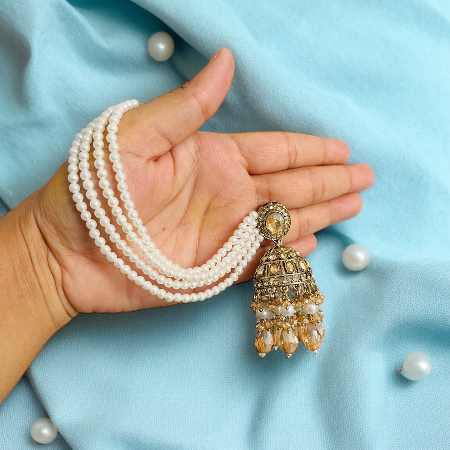 Jhumka With Hair Chain Earrings and Tikka