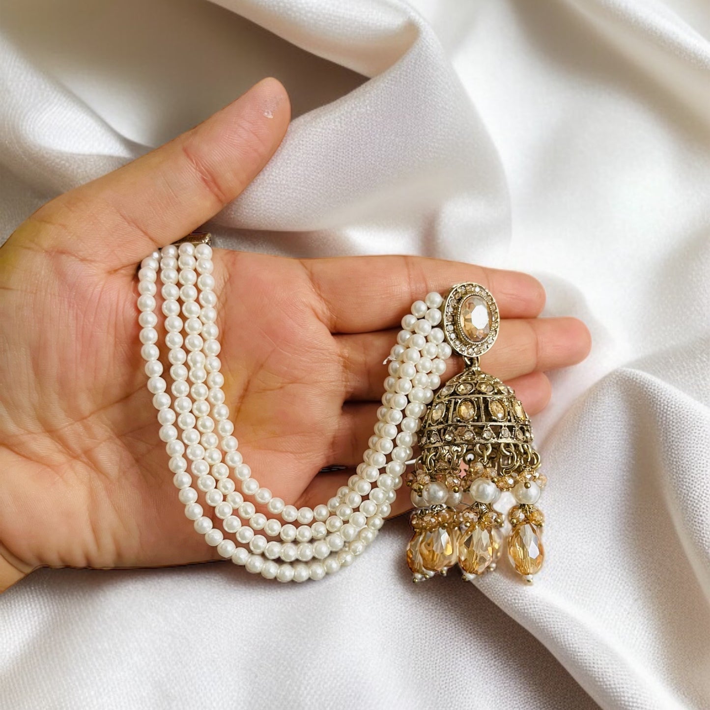 Jhumka With Hair Chain Earrings and Tikka