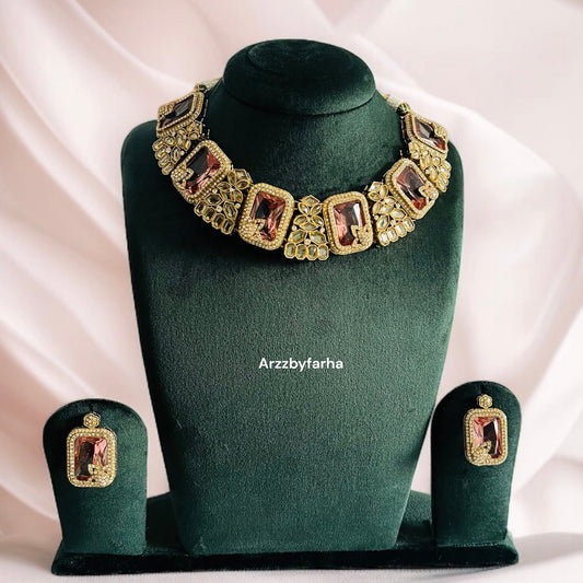 Pink Stone Kundan Necklace Set