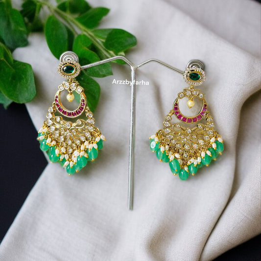 Moissanite Uncut Polki Chandbali Earrings