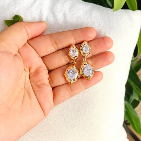 White Crystal Drop Earrings