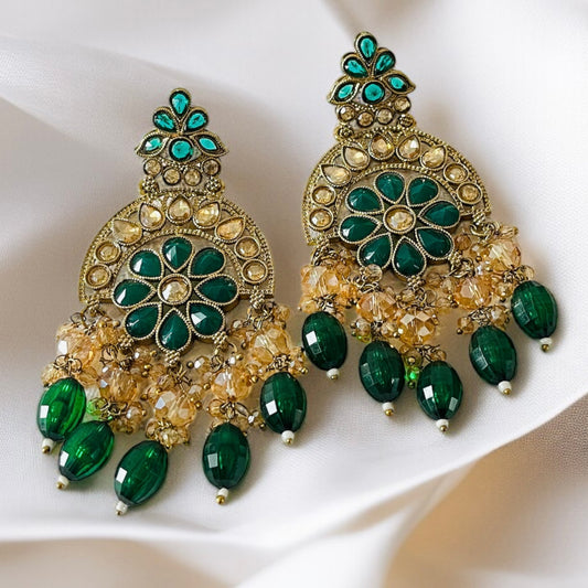 Kundan Beads Chand Earrings