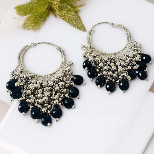 Beaded Ghunghroo Hoop Earrings
