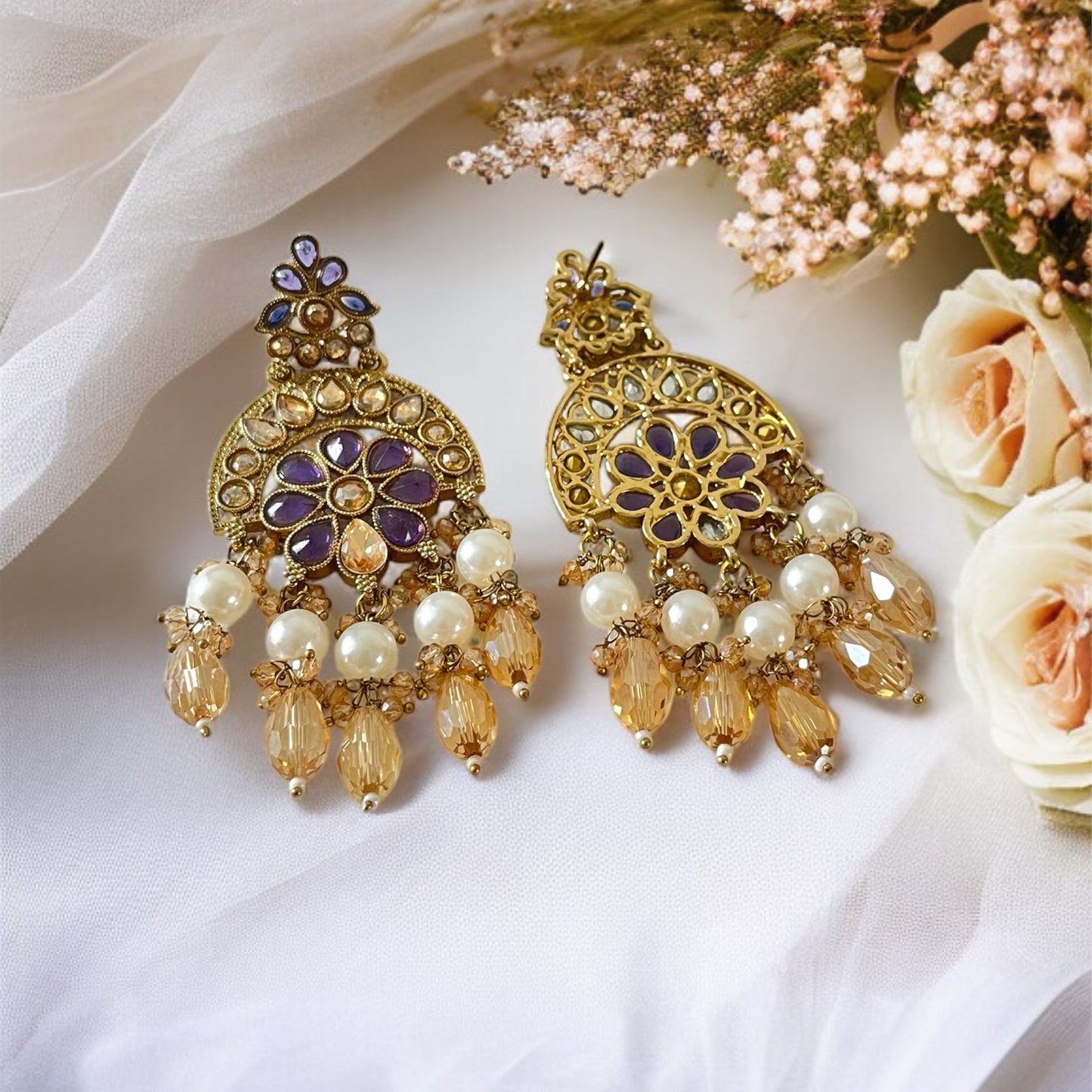Kundan Beads Chand Earrings