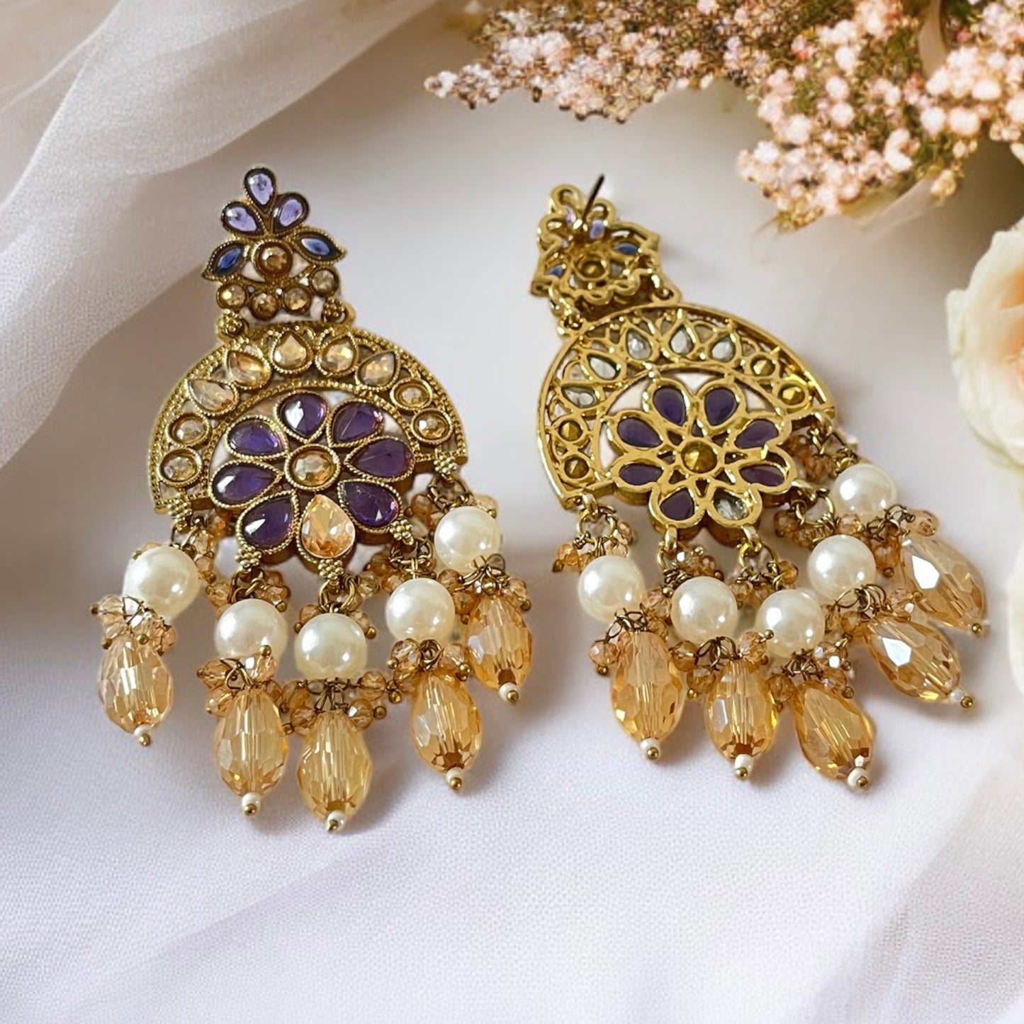 Kundan Beads Chand Earrings
