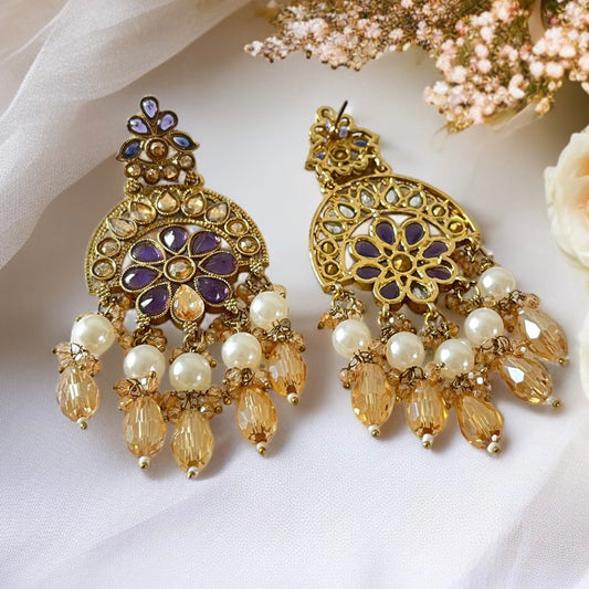 Kundan Beads Chand Earrings