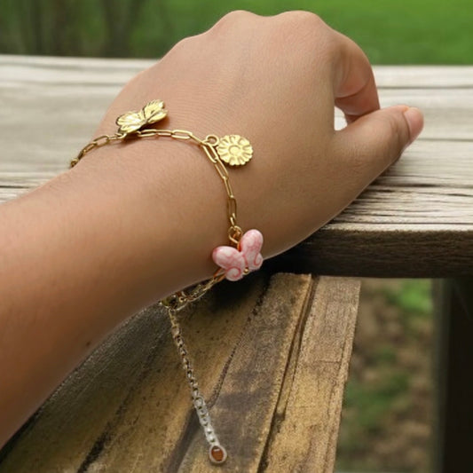 Pink & Gold Charms Chain Bracelet