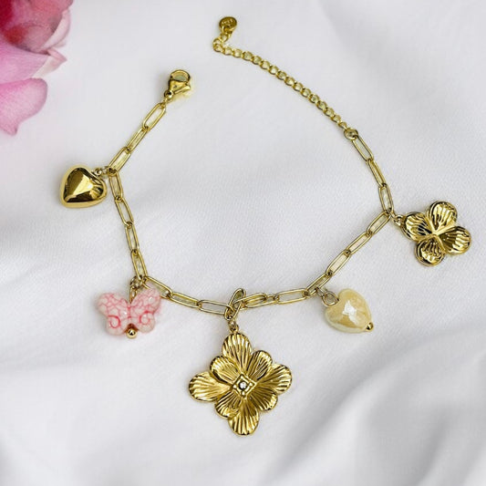 Pink & Gold Charms Chain Bracelet