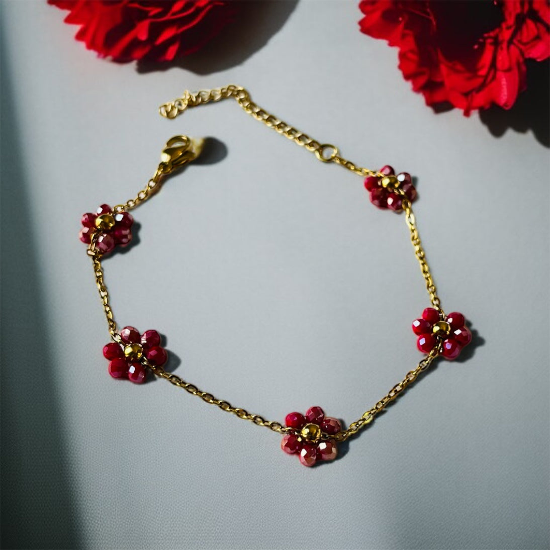 Wine Flower Chain Bracelet