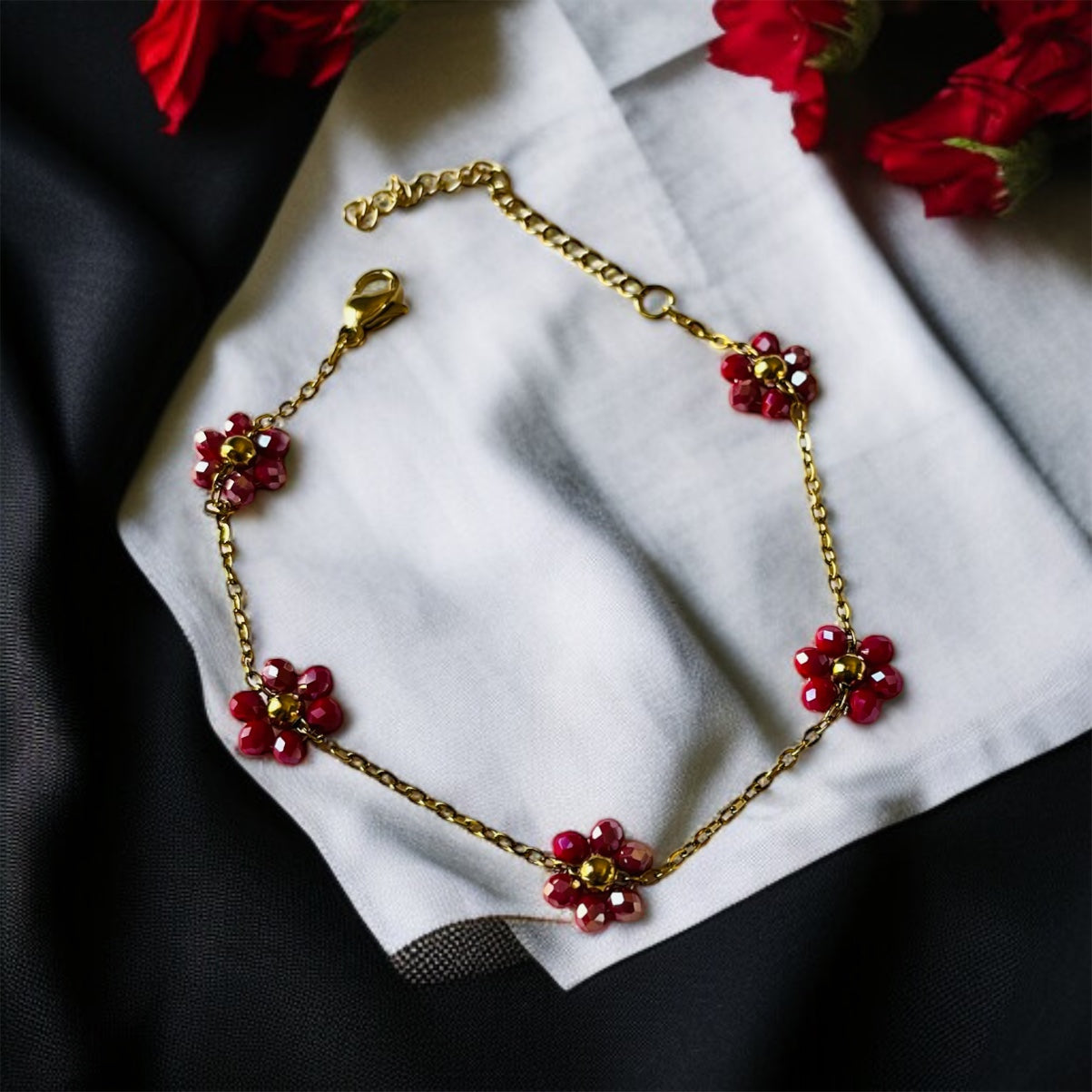 Wine Flower Chain Bracelet