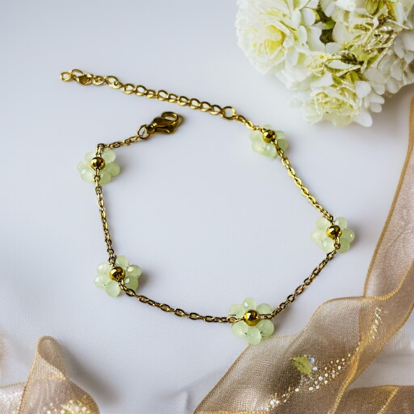 Mint Flower Chain Bracelet