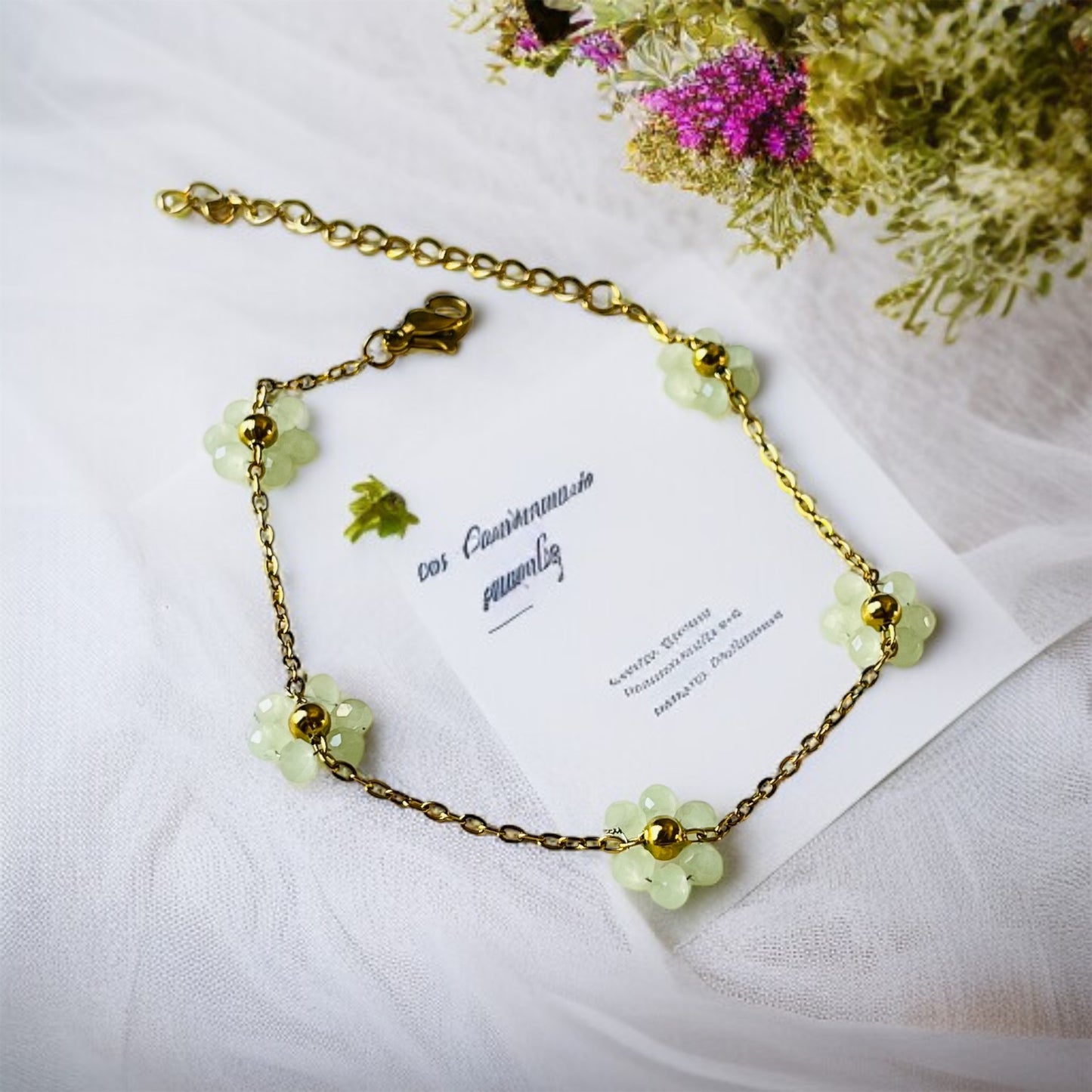 Mint Flower Chain Bracelet