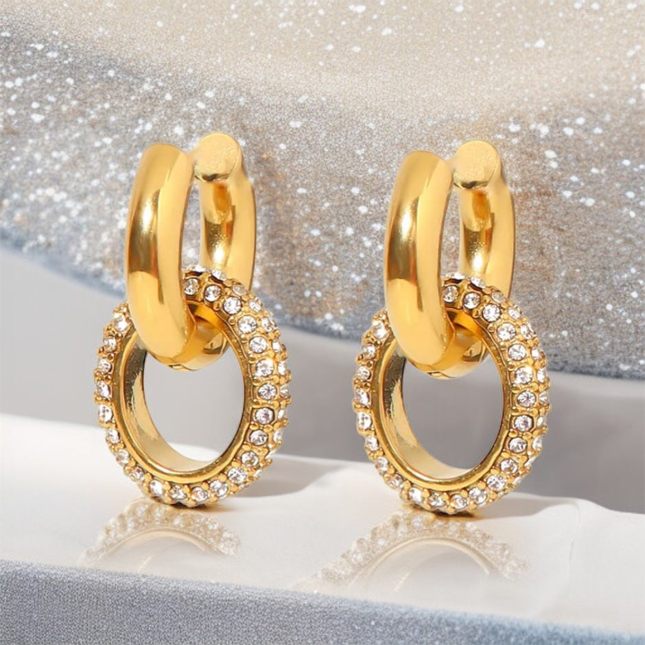 Gold Zircon Hoops Earrings