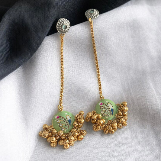 Hanging Chain Handprint Ghungroo Earrings