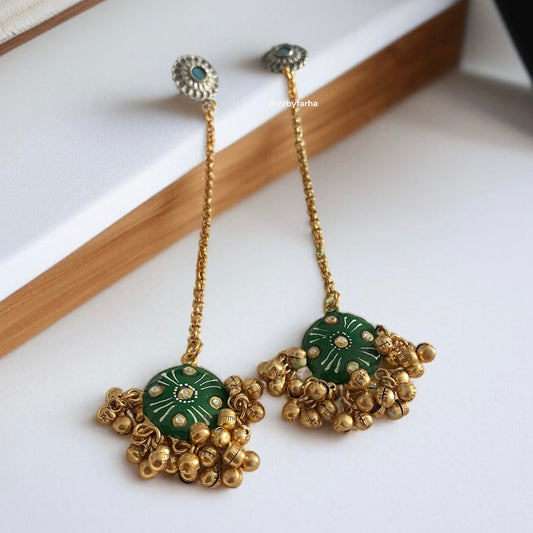 Hanging Chain Handprint Ghungroo Earrings