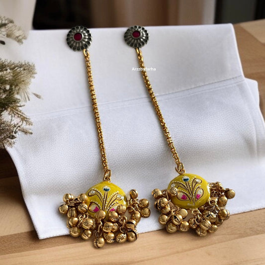 Hanging Chain Handprint Ghungroo Earrings